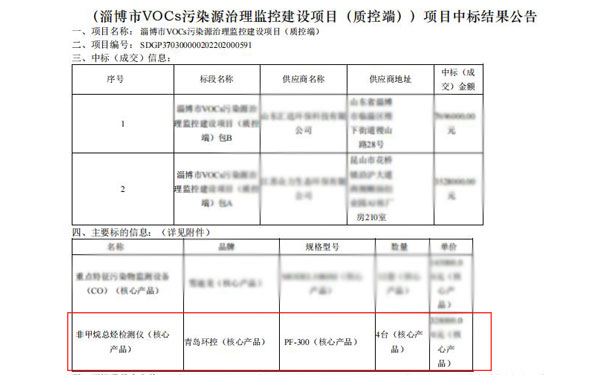 我司中標(biāo)PF-300非甲烷總烴檢測儀4臺